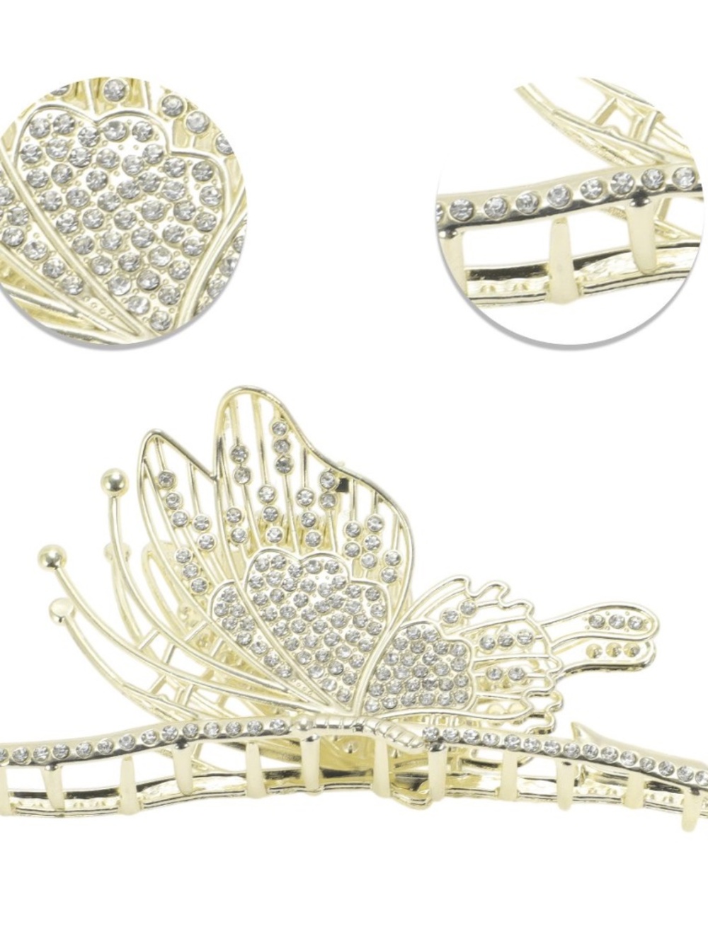 Alloy Hair Claw Clip, Large, Gold Butterfly Claw Clip, Studded with Rhinestones